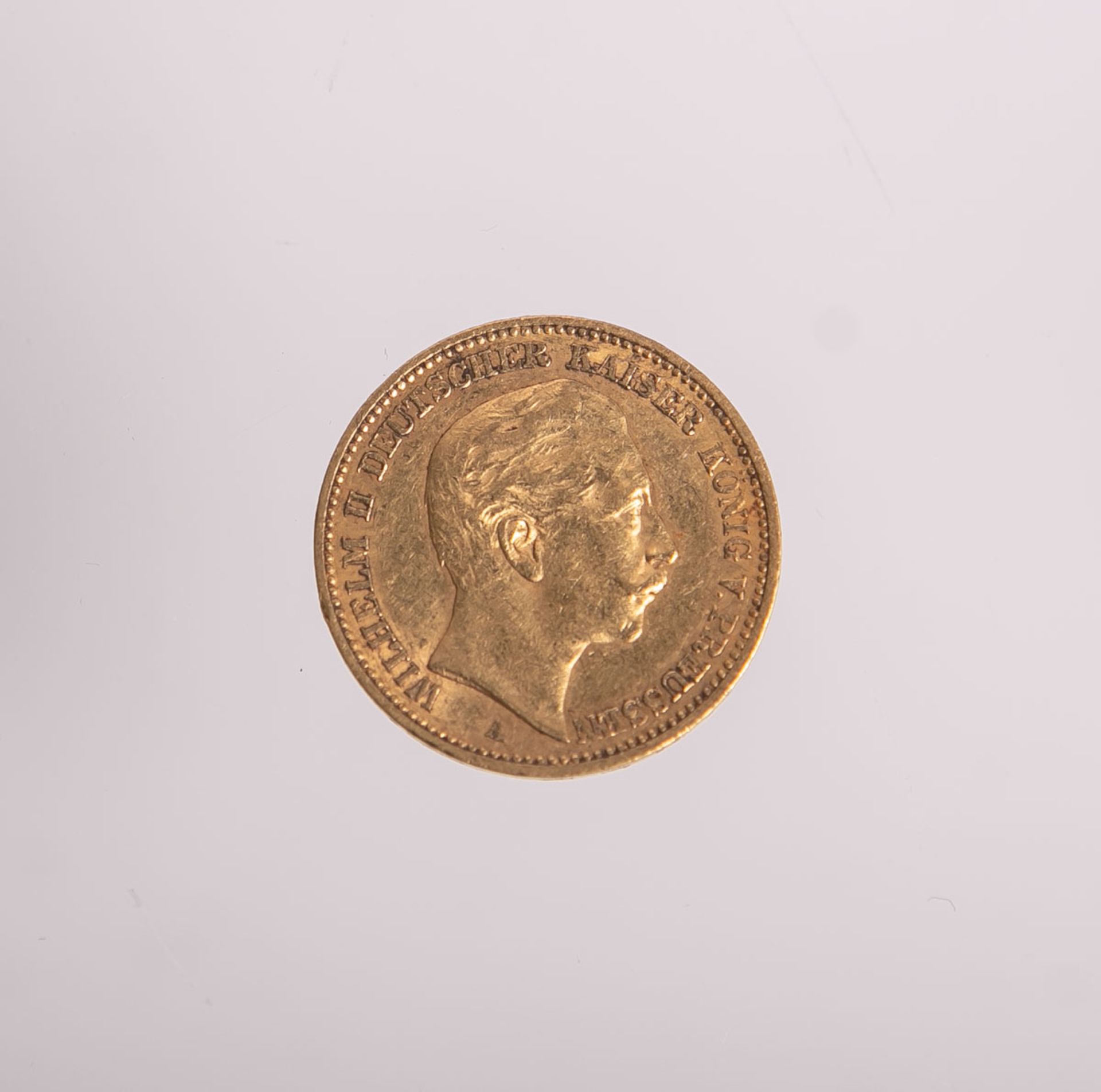 Goldmünze 20 Mark "Wilhelm II." (1899, A), Gewicht ca. 8 g. Ss.