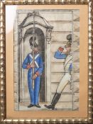 Unbekannter Künstler (wohl 19. Jahrhundert), Wachablösung französischer Gardesoldaten, Aquarell, re.