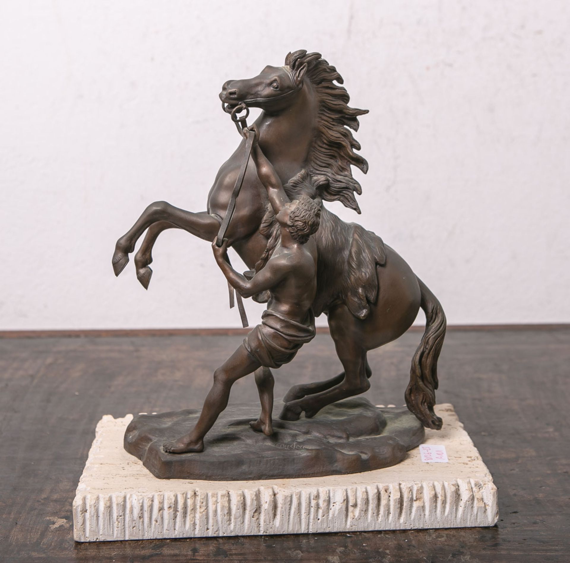 Coustau, Guillaume (1677 - 1746), "Rossbändiger", Bronze, auf Steinsockel, H. ca. 31 cm. Braune