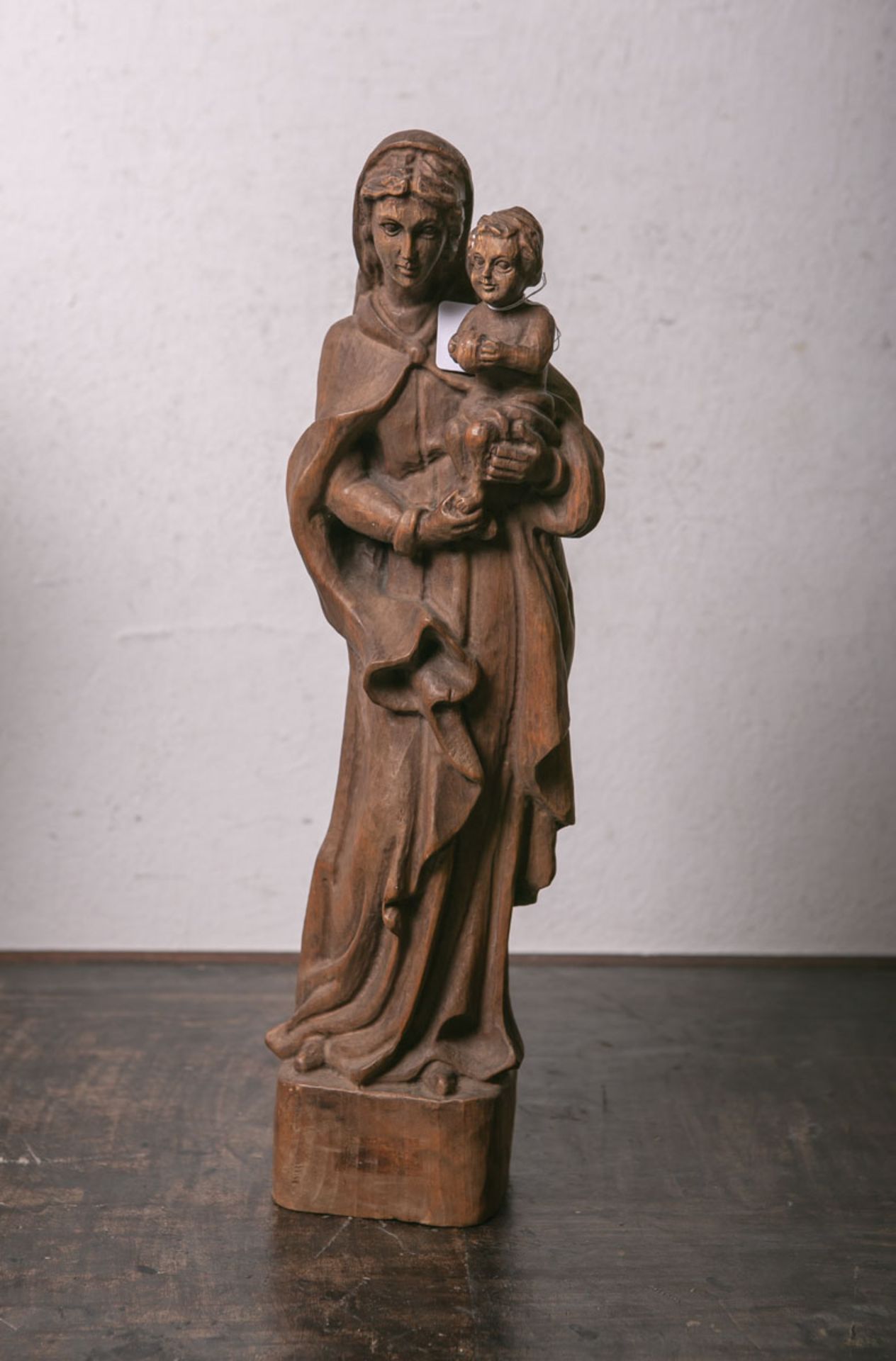 Unbekannter Künstler (wohl 20. Jh.), Madonna u. Jesus m. Apfel, Holz vollplastisch geschnitzt, H.