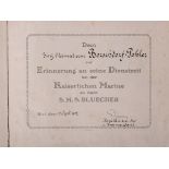 Seltene Urkunde in Buchform "Deutsche Kriegsmarine" (1. WK), Verlag L. Handorff, Kiel, 1. Seite: "