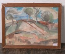 Achille, Alioth Max (1883 - 1968), stilisierte Landschaft, Aquarell, li. u. sign., rs. Aufkleber "