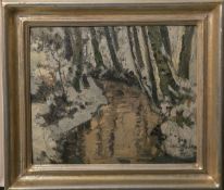 Umgelter, Hermann Ludwig (1891 - 1962), winterliche Waldlandschaft m. Flußlauf, Öl/Malpappe, re.