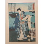 Kunichiko wohl (wohl 19./20. Jh.), japanischer Farbholzschnitt, mehrfach bez./sign., ca. 36 x 25 cm,