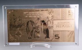 5-Cedis-Schein "Penguin" (Republik Ghana, 2020), 24K vergoldet, Aufl. 2000 Stück, ca. 18 x 9 cm,