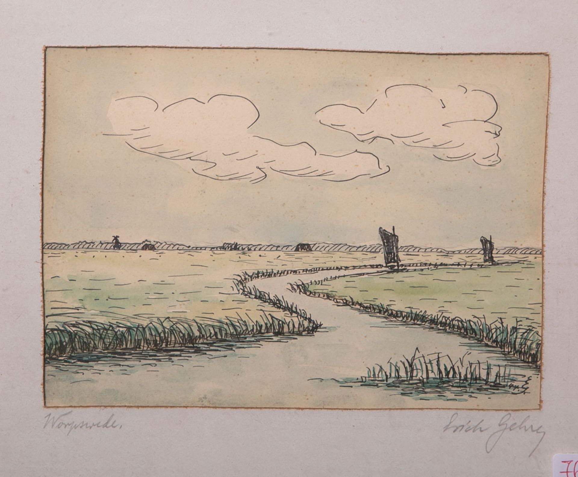 Gehre, Erich (1. Hälfte 20. Jh.), "Worpswede", Küstenlandschaft, Aquarell, re. u. sign., li. u.