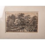 Burnitz, Peter (1824 - 1886), Landschaftsdarstellung m. Bäumen am Fluss, Blei-/Buntstiftzeichnung,