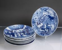 6 versch. Wandzierteller (Meissen, blaue Schwertermarke, 20. Jh.), Blaumalerei, von 1975, 1979,