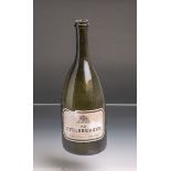 Historische Weinflasche (19. Jh.), waldgrünes Glas mundgeblasen, eingestochener Boden m. Abriss,