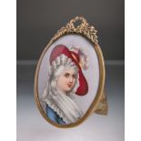 Miniaturportrait einer jungen Dame (wohl Frankreich, um 1840/60), fein auf einer ovalen