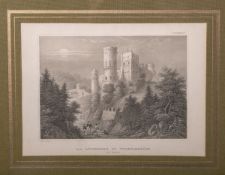 Reiss, C. (19. Jh.), "Die Löwenburg zu Wilhelmshöhe bei Kassel", wohl 1850, Kupferstich, PP, ca.