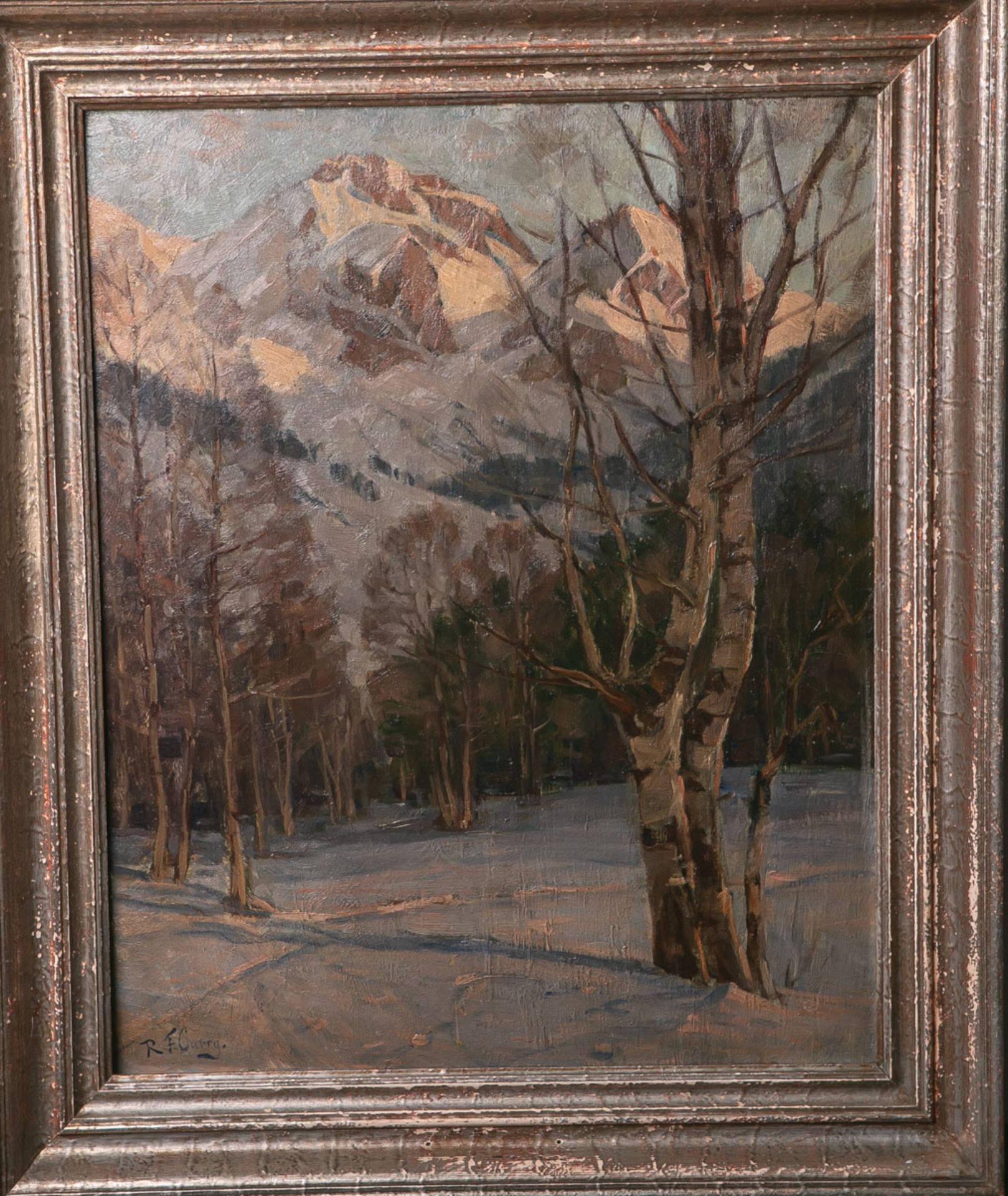 Curry, Robert Franz (1872 - 1955), winterliche Gebirgslandschaft, Öl/Malpappe, li. u. sign., ca.