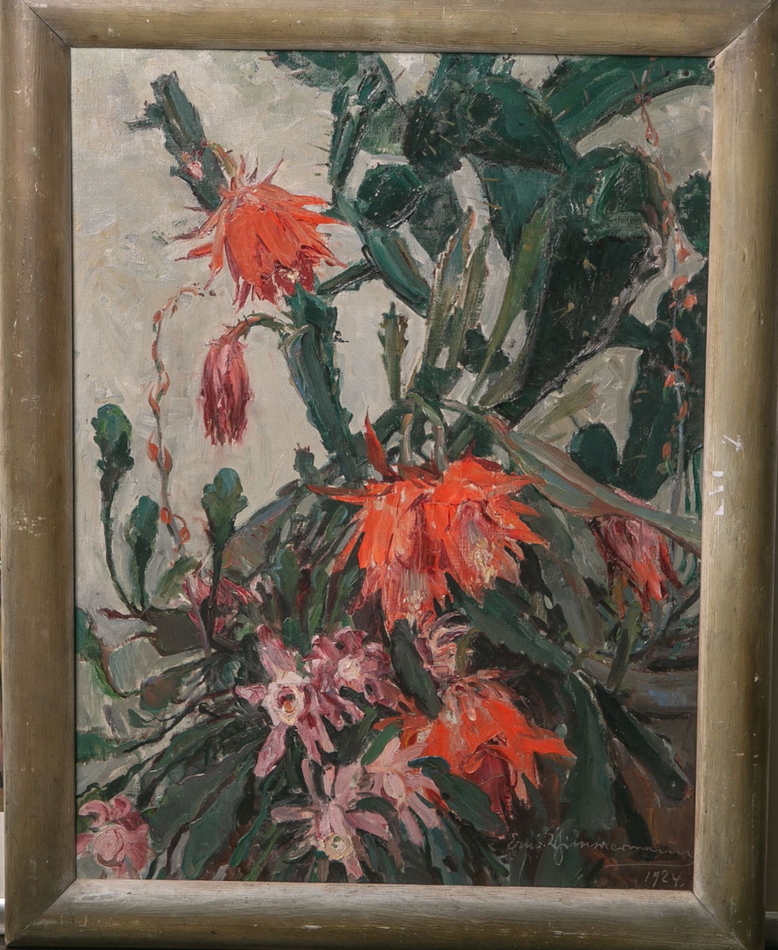 Zimmermann, Ernst (1898 - 1966), rot blühende Kakteen, Öl/Lw., re. u. sign. u. dat. "1924", ca. 74 x