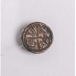 Mittelalter-Silbermünze (wohl 1 Pfennig), evtl. Bistum Köln, Dm. ca. 15 mm.
