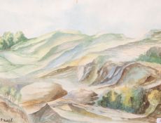 Hradit, Rudolf (1925 - 2007), Gebirgslandschaft, Aquarell, li. u. sign., ca. 18 x 22,5 cm, hinter