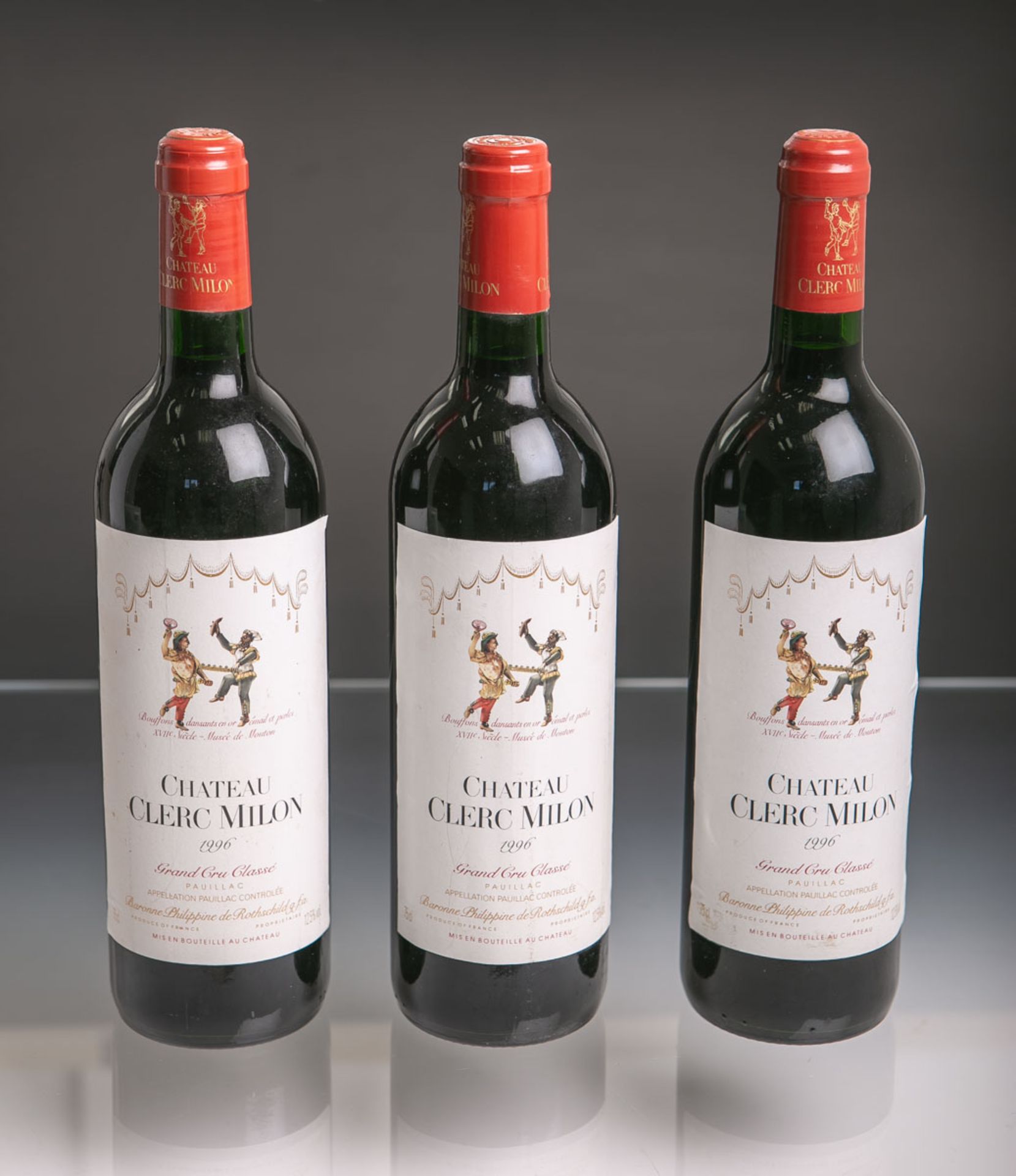 3 Flaschen von Chateau Clerc Milon, Pauillac, Bordeaux, Grand Cru Classe (1996), Rotwein, je 0,75