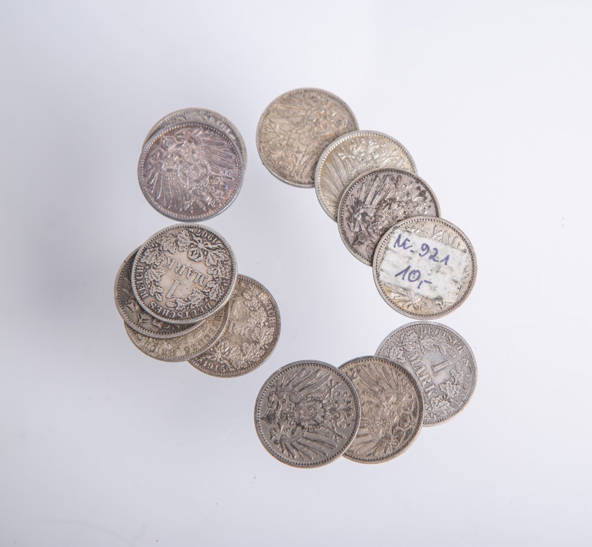 Konvolut von 1-Mark-Münze (Kaiserreich), 13 Stück