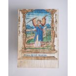 Mittelalterliches Buchblatt (wohl 15. Jh.), "Sancta Raphael ora pro me"