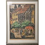 Züber, Rudolf (1909 - 1955), "Stöckl am Eger", handkolorierter Holzschnitt