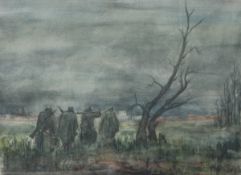 Unbekannter Künstler (2. WK, Drittes Reich), Vier deutsche Soldaten der Wehrmacht m. voller Ausrüstu