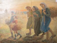 Unbekannter Künstler (wohl 19. Jh), Bauersfrauen u. Kinder bringen die Ernte ein