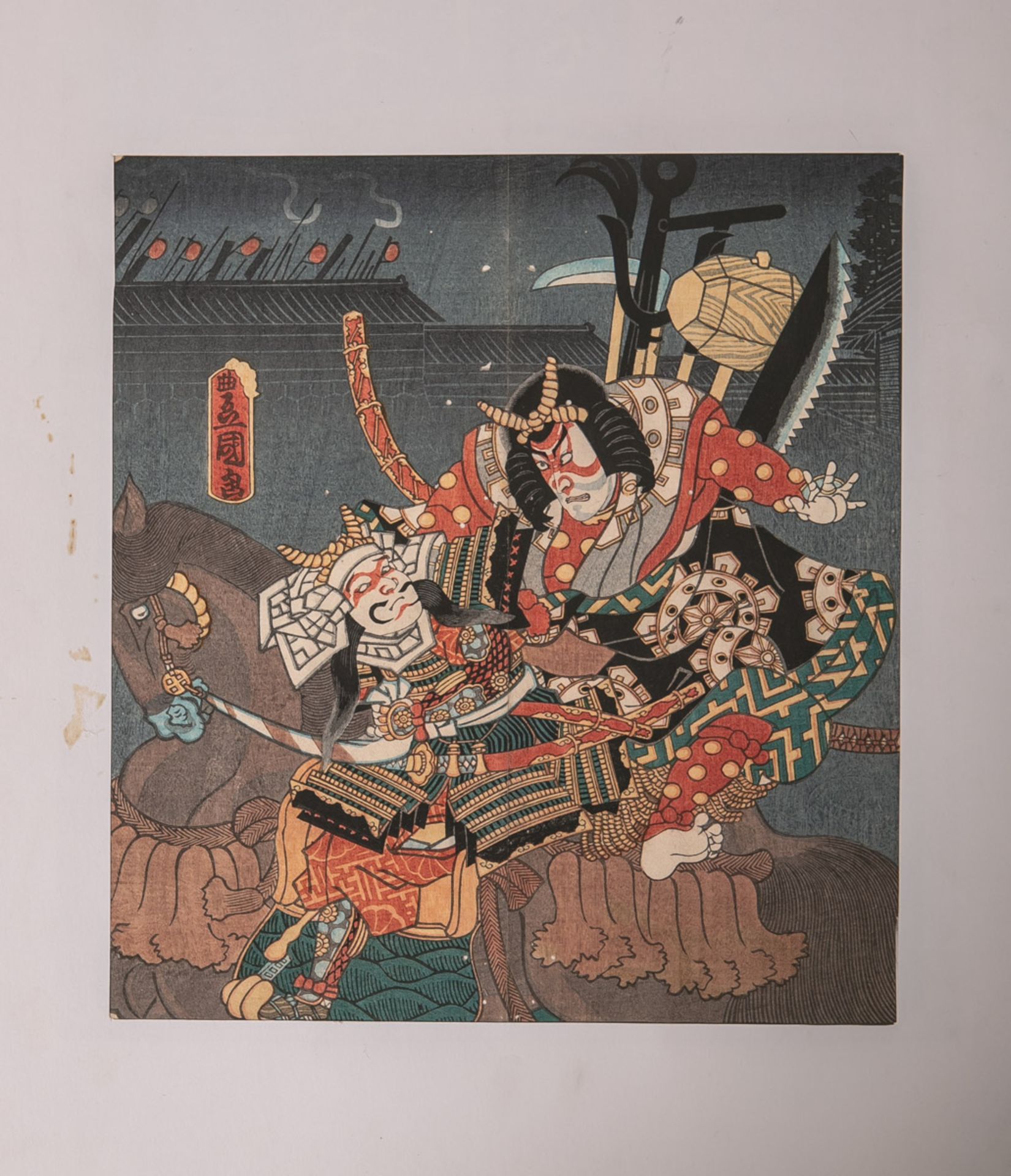 Kunisada, Utagawa (1786 - 1865), Darst. einer Theaterszene m. Kriegern