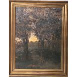 Videau, A. (wohl 19. Jh.), Impressionistische Waldlandschaft bei Abendstimmung