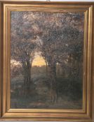 Videau, A. (wohl 19. Jh.), Impressionistische Waldlandschaft bei Abendstimmung