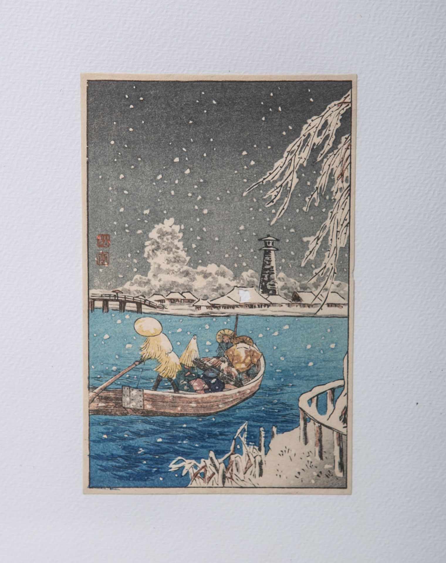 Unbekannter Künstler (Japan, wohl 19. Jh.), Dörfliche Winterlandschaft m. Darst. von einem Gondolier