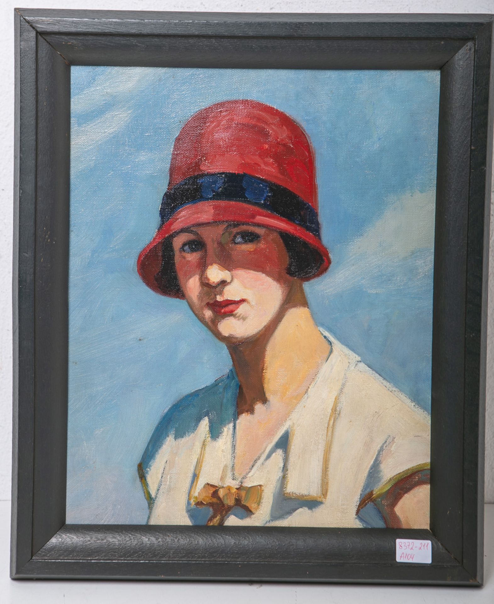 Unbekannter Künstler (20. Jh.), Portait einer jungen Dame m. rotem Hut (wohl 1920er Jahre)