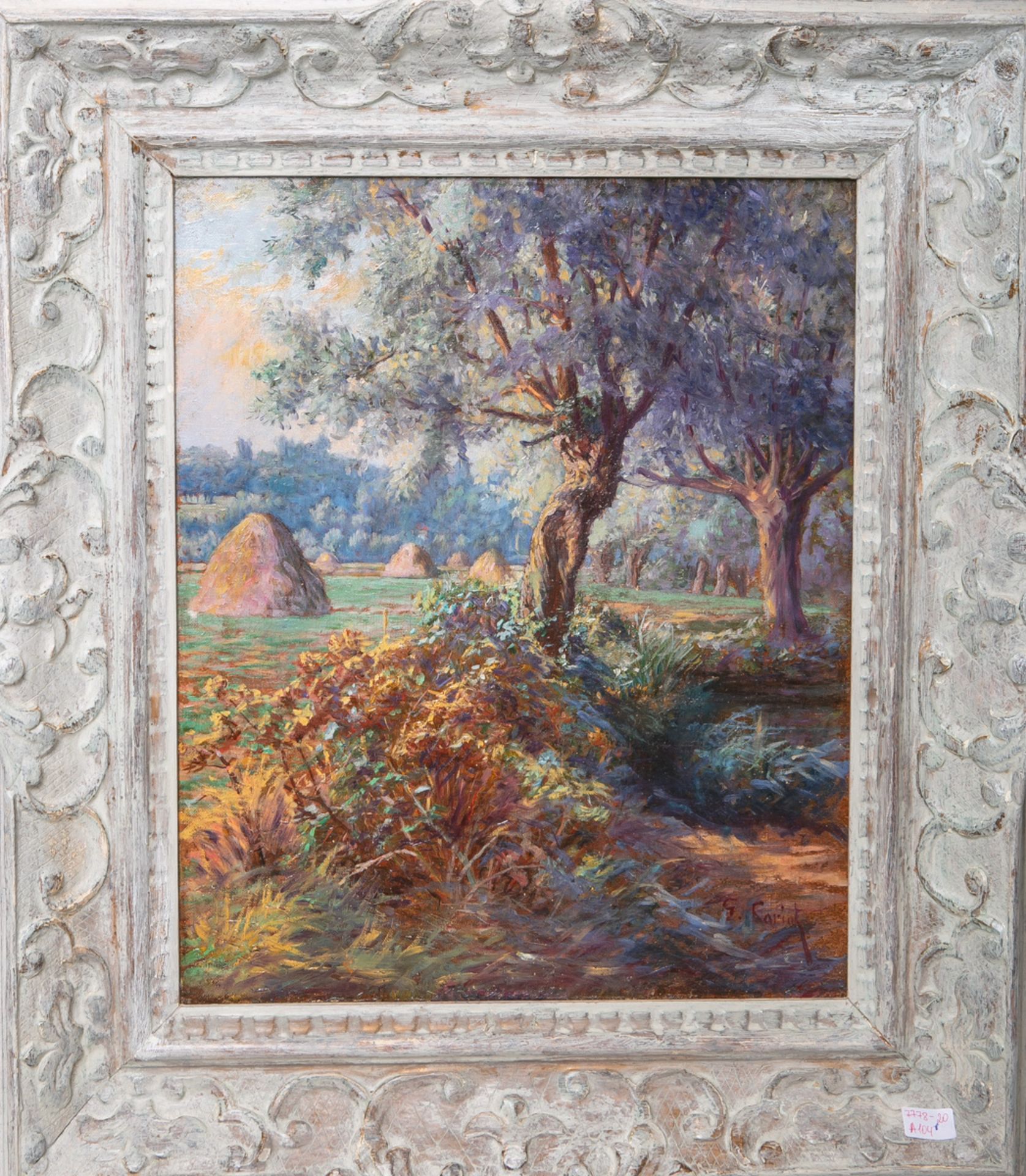 Cariot, Gustave (1872 - 1950), Französische Landschaft mit Heuhocken und Bäumen (Frühwerk) - Image 2 of 4
