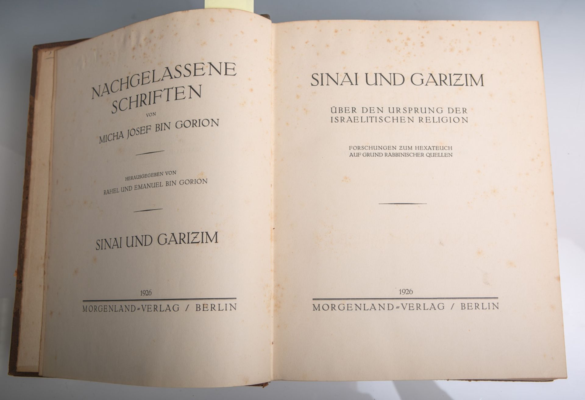 Bin Gorion, Rahel u. Emanuel (Hrsg.), Nachgelassene Schriften von Micha Josef Bin Gorion - Image 2 of 2