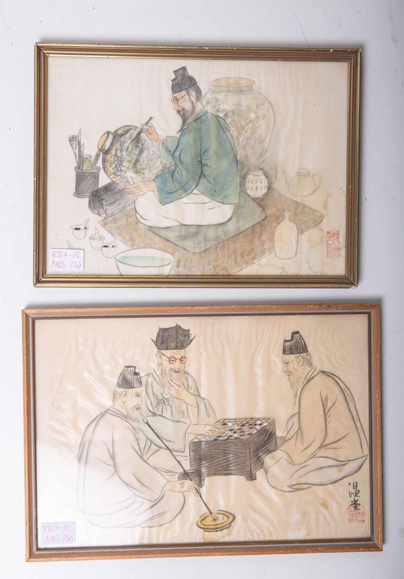 Unbekannter Künstler (wohl 18./19. Jh.), Konvolut von 2 chinesischen Malereien auf Stoff - Image 2 of 2
