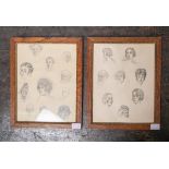 Unbekannter Künstler (wohl um 1900), 2 Blätter m. Gesichtsstudien