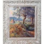 Cariot, Gustave (1872 - 1950), Französische Landschaft mit Heuhocken und Bäumen (Frühwerk)