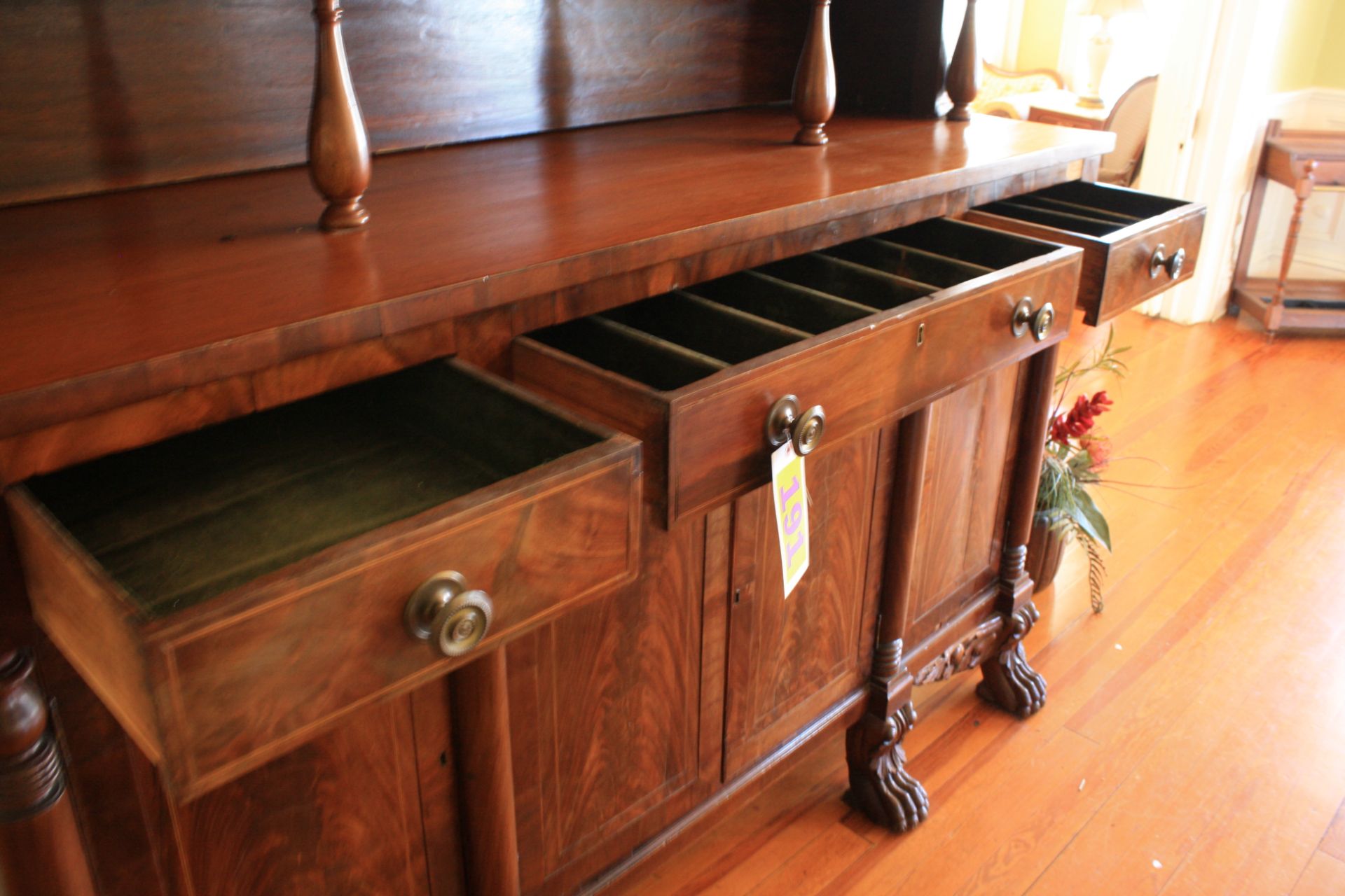 Antique Walnut Break-Front Server China Cabinet - Top 73"x15Dx54; - Image 9 of 11