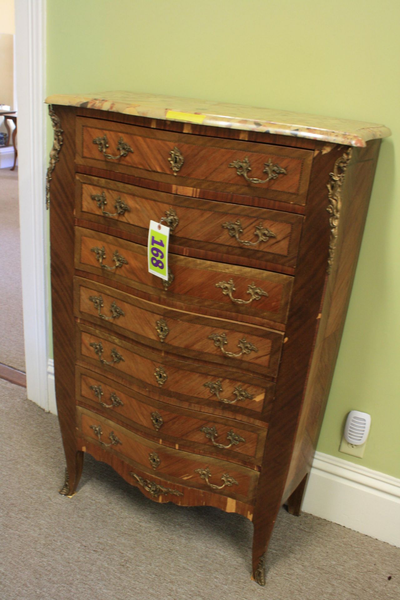 French Chest of Drawers w/Marble Top, 7 Drawers