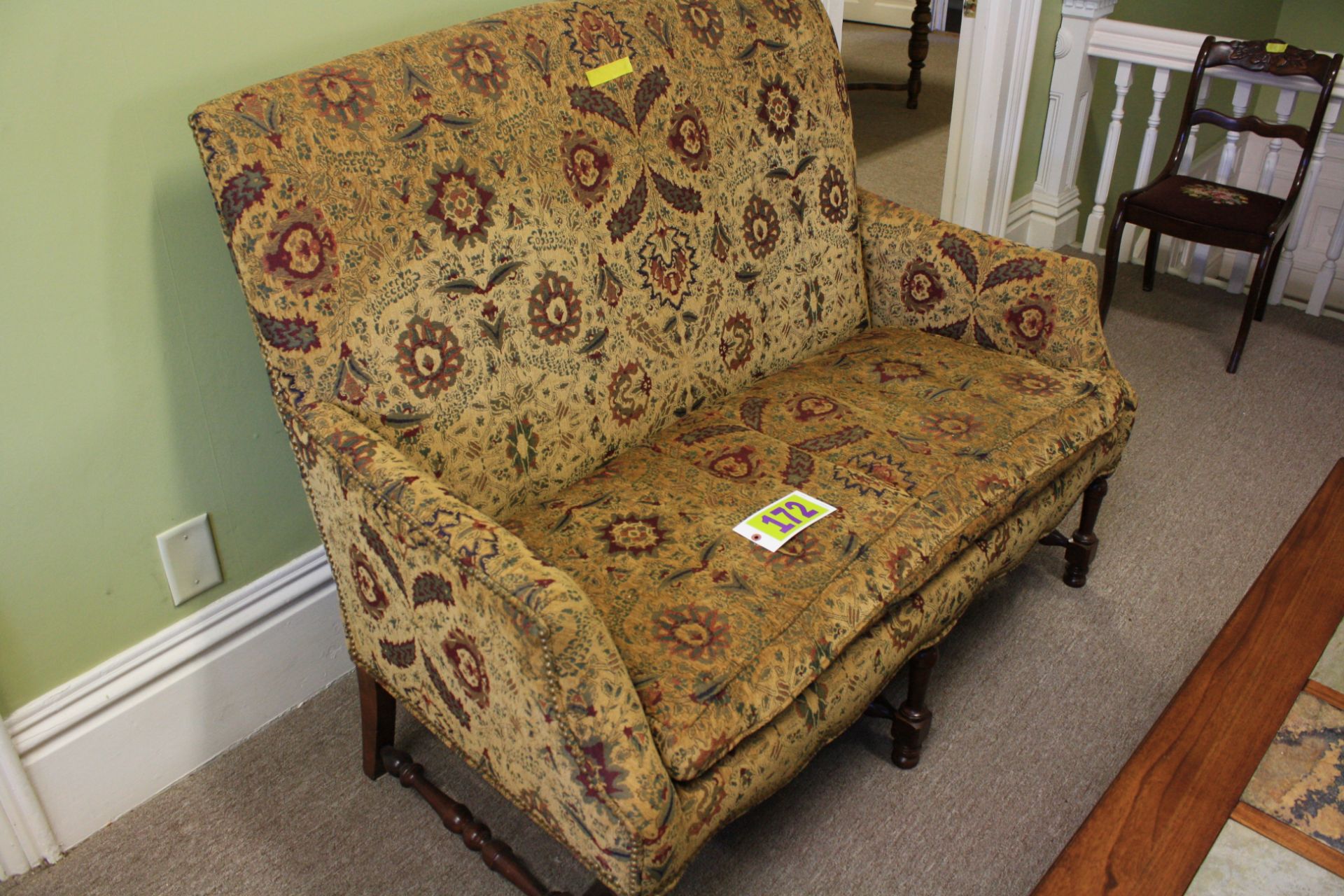 Antique High-Back Sofa, Fabric, 52" Wide