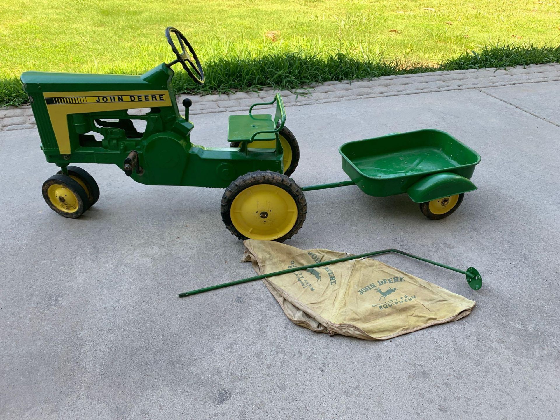 1960 John Deere Pedal Tractor w/Trailer & Umbrella