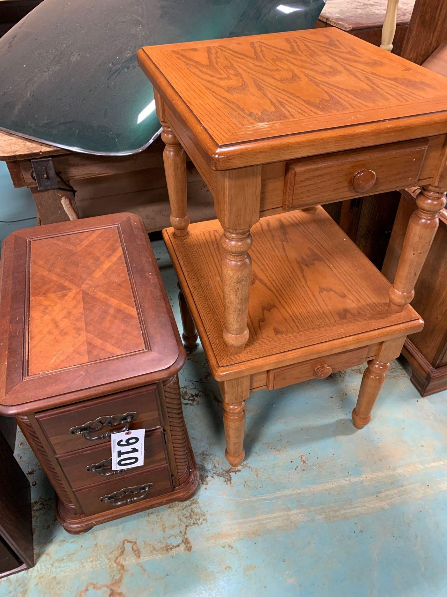 Oak Side Table (2), 3-Drawer Side Table