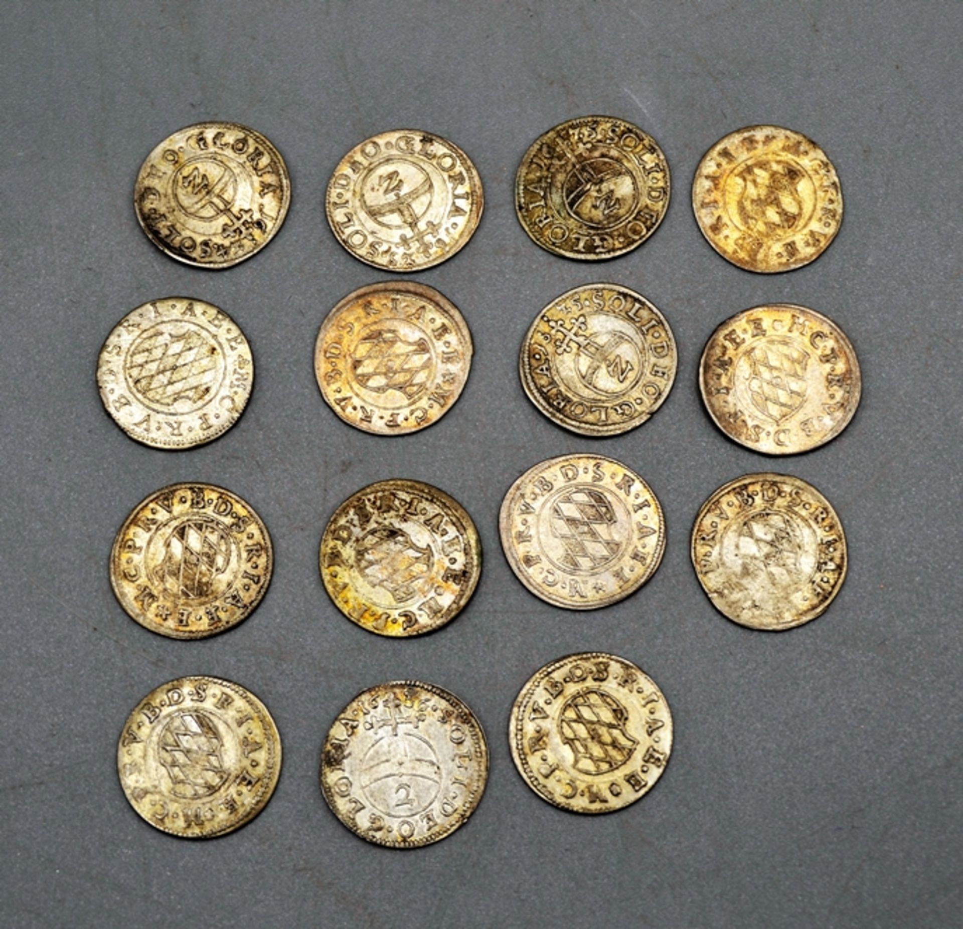 Konvolut 2 Kreuzer Münzen Maximilian I Bayern 15-teilig mit Jahreszahl