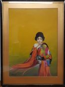 A 20th century English school, 'Young lady with a mirror', signed 'Chesney', acrylic on paper,