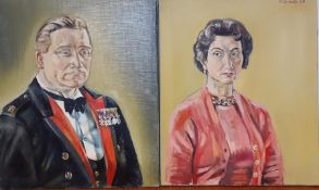 A pair of portraits, signed 'M.Sanille' and dated '56, oil on canvas, (61x81 cm each). (2)