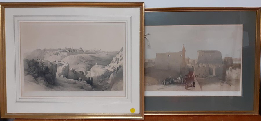 A pair of prints after David Roberts RA (1796-1864), "Jerusalem" and "Luxor", framed and glazed (