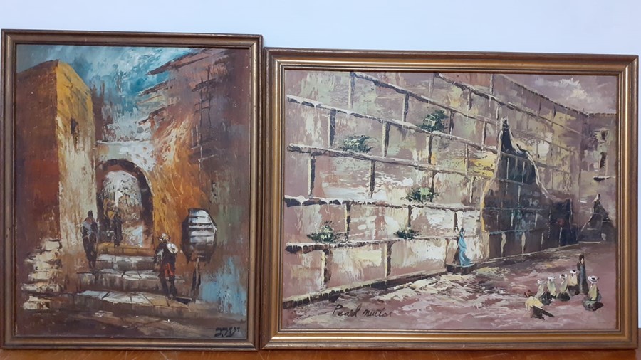 A 20th century Occidental school, 'Gathering by the wailing wall' and 'Street of Jerusalem' (