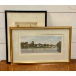 A pair of prints, "Henley on Themes" and "Bruges", framed and glazed (16x34 cm largest). (2)