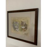 A mixed media depicting two cats "Polly and Busby", signed 'A.Jacobs', framed and glazed, (25x33