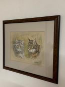 A mixed media depicting two cats "Polly and Busby", signed 'A.Jacobs', framed and glazed, (25x33