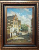 A 20th century Continental school, 'Street in the Netherlands', signed: David, oil on canvas, framed