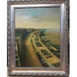 A 20th century Chinese school, 'City View', signed 'W.T.Chen' lower right, oil on canvas, framed, (